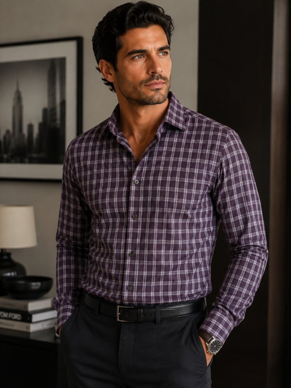 Pronto Uomo Purple‎ Plaid Dress Shirt